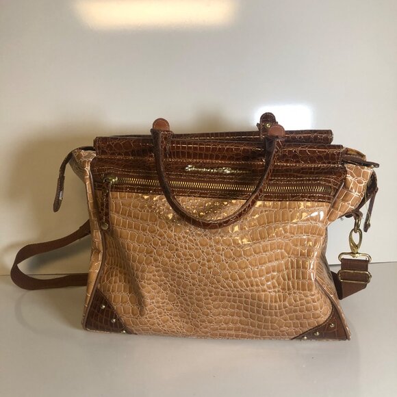 Samantha Brown Faux Crocodile Embossed Dowel Travel Tote Bag Work Weekender - Picture 9 of 9